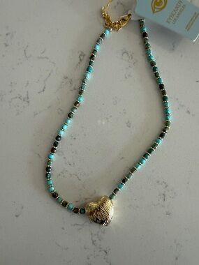 NWT Eye Candy Los Angeles Turquoise Beaded Necklace with Gold Heart Pendant